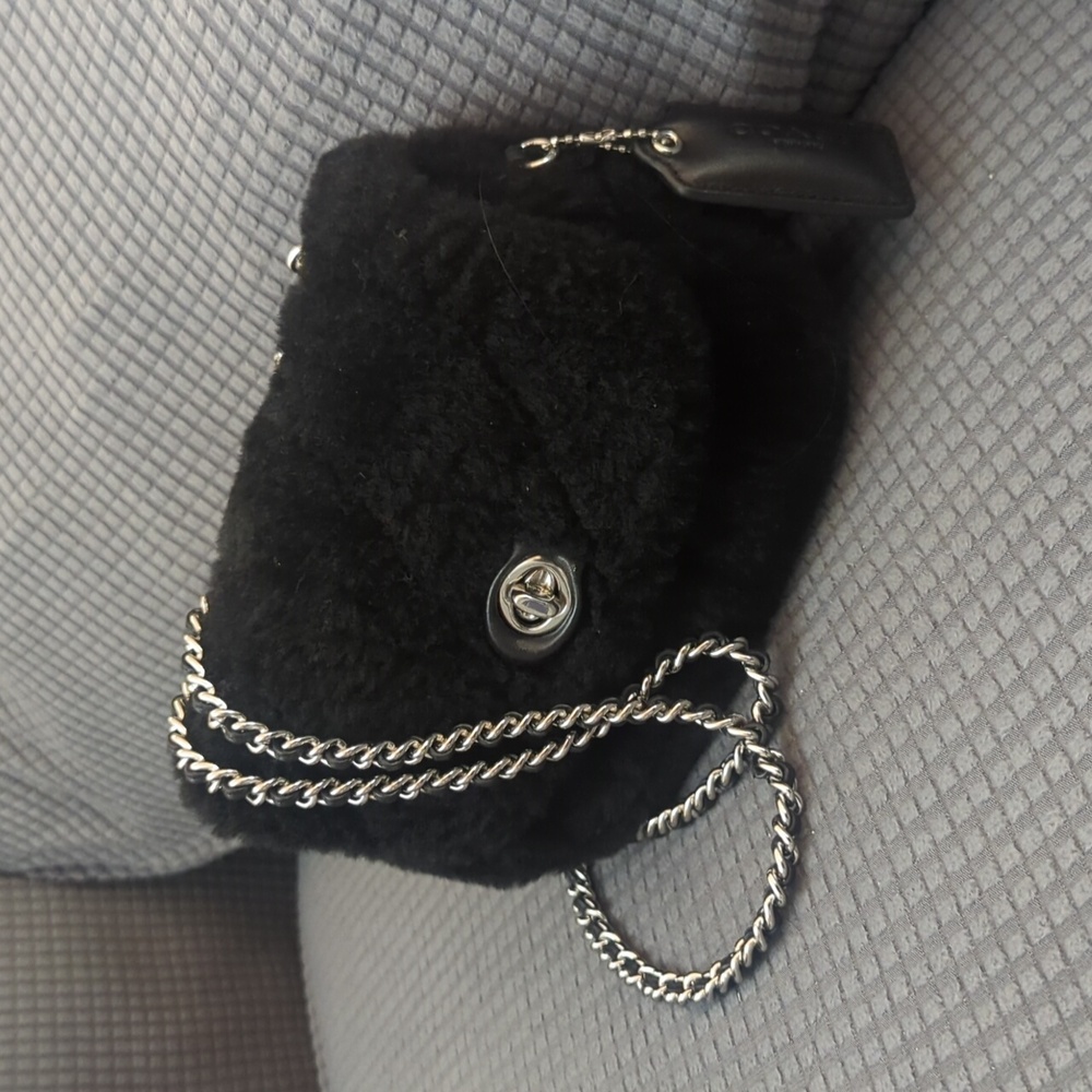 FUZZY MINI CHAIN STRAP NIGHT OUT COACH HAND BAG